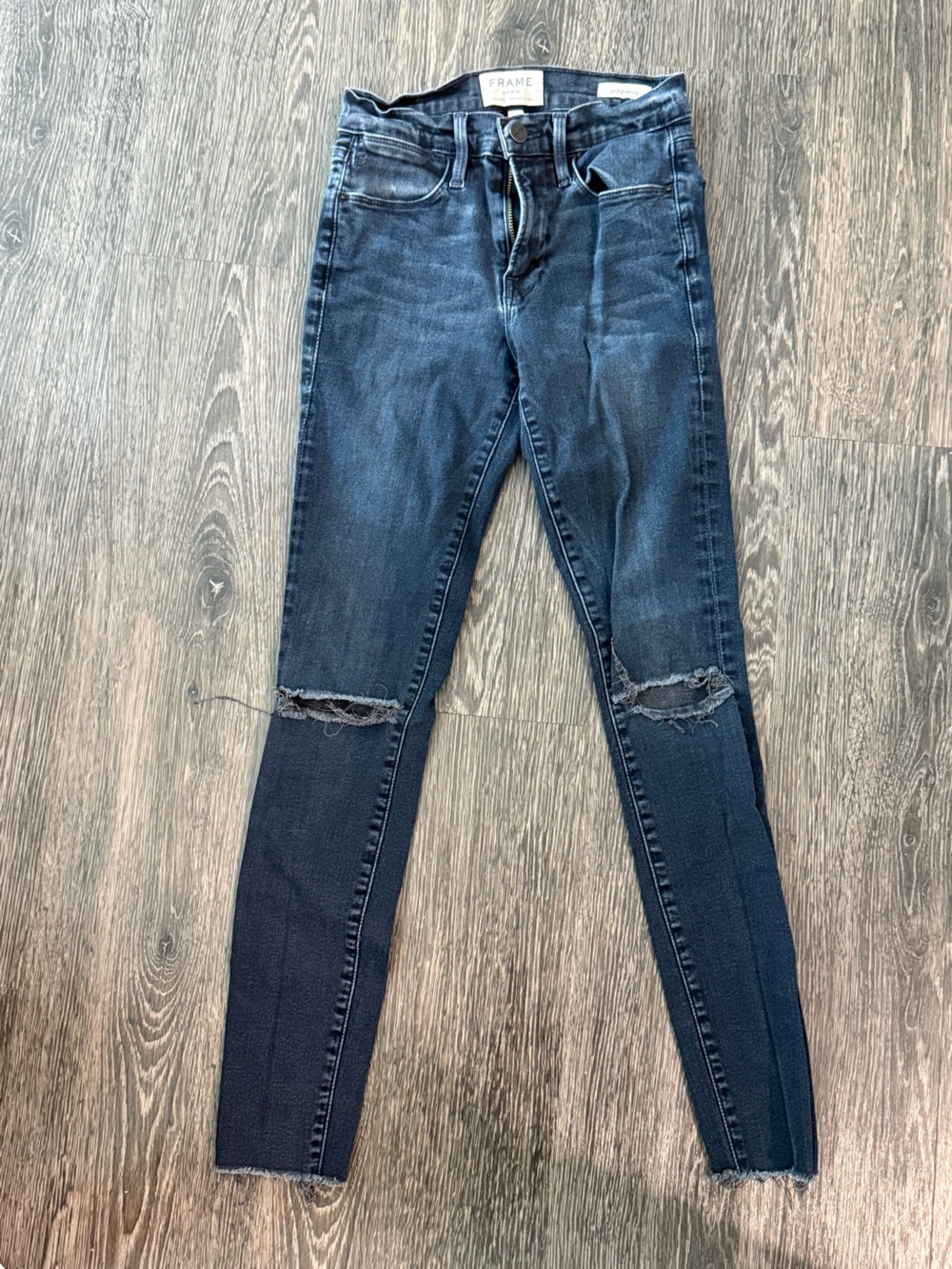 FRAME Le High Skinny Jeans Size 24 Faded Black Distressed Raw Hem